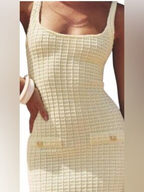 Butter yellow Textured Knit Tank Dress/ Size Large/ stretch material.